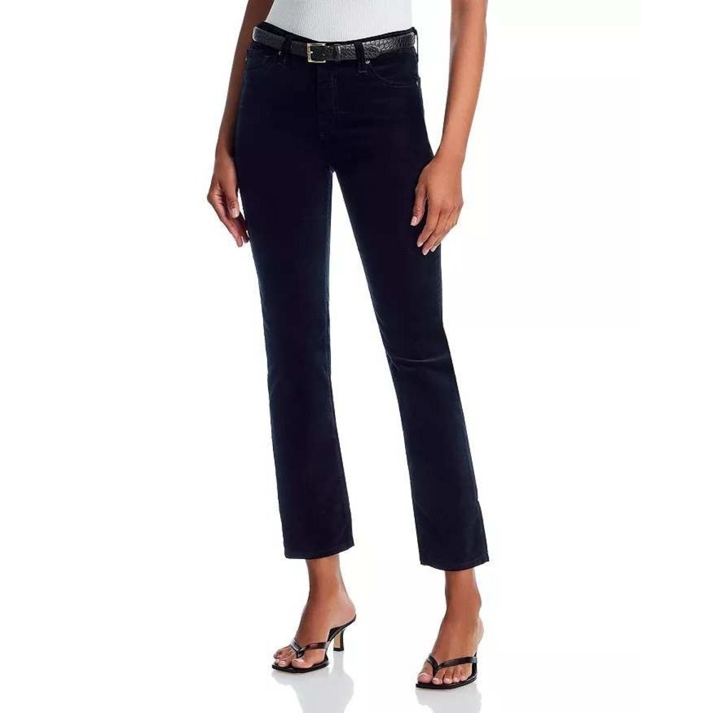 AG Adriano Goldschmied Mari Mid-Rise Slim Straight Corduroy Pants Super Black 32
